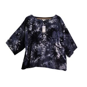 NWT J.Jill Top Women's XL Pure Jill Blue Velvet Tie‎ Dye 3/4 Sleeve Soft Boho